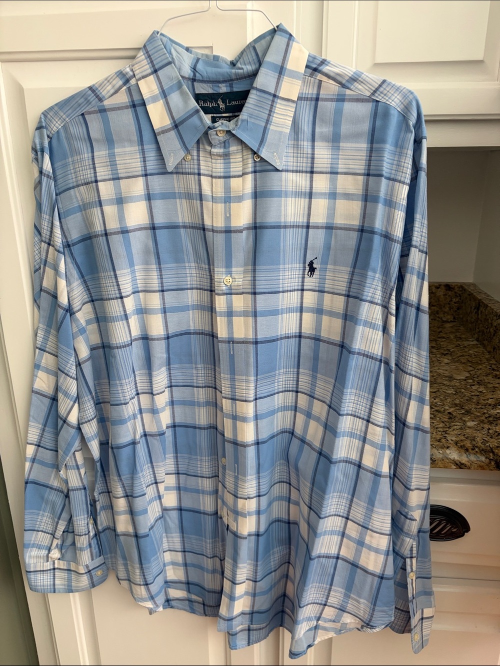 Ralph Lauren Blue and White Plaid Button-Down Shirt